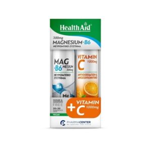 Health Aid Magnesium+B6 Combo pack 20+20 Αναβράζοντα δισκία Vit. C 1000mg πορτοκάλι