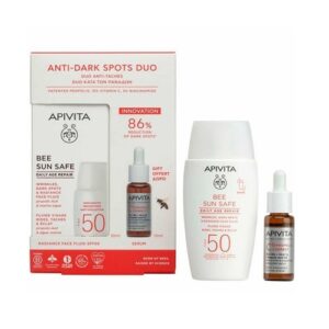 Apivita Promo Anti-Dark Spots Duo Bee Sun Safe Daily Age Repair Dry Touch Λεπτόρευστη Κρέμα Προσώπου κατά των Πανάδων & Ρυτίδων SPF50, 50ml & Δώρο C15 Propolis Correct Serum Αντιρυτιδικός & Αντιοξειδωτικός Ορός Λάμψης, 10ml, 1σετ