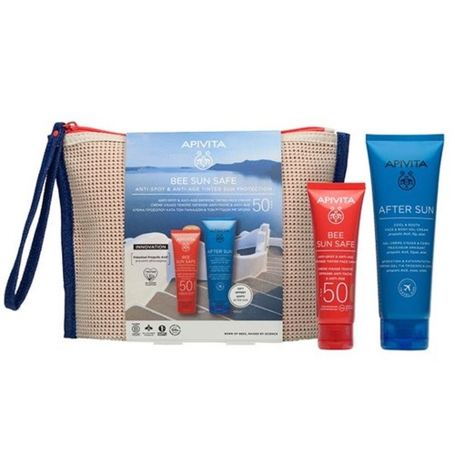 Apivita Promo Bee Sun Safe Anti-Spot & Anti-Age Tinted Face Cream Κρέμα Προσώπου Κατά των Πανάδων & των Ρυτίδων SPF50 με Χρώμα Tinted, 50ml & Δώρο After Sun Δροσιστική & Καταπραϋντική Κρέμα-Gel για Πρόσωπο & Σώμα, 100ml, & Δώρο Νεσεσέρ, 1σετ