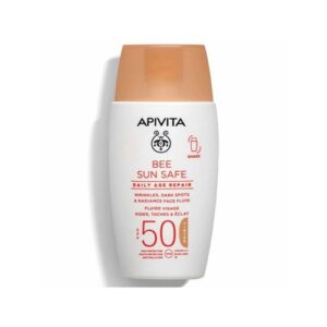 Apivita Bee Sun Safe Daily Age Repair Dry Touch Tinted Λεπτόρρευστη Κρέμα Προσώπου κατά των Πανάδων & Ρυτίδων SPF50 με Χρώμα, 50ml